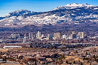 City of Reno, Nevada, cityscape showing the downtown skyline with hotels, casinos and surrounding residential area. Editorial credit: Gchapel / Shutterstock.com