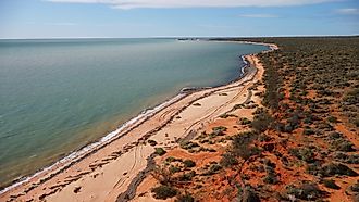 Monkey Mia, where the desert meets the sea and untouched vibrant red sand and blue ocean in Francois Peron National Park, Western Australia