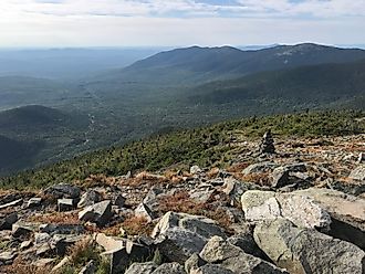View from he top of Mt. Sugarloaf with a view of Mt. Spaulding and Mt. Abraham in Maine 
