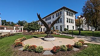 Red Hawk statue at the campus of Montclair State University. Editorial credit: quiggyt4 / Shutterstock.com. 