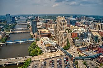 Aerial View of Downtown Grand Rapids, Michigan during Summer
