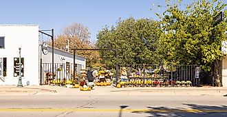 Seasonal decorations at a store in Wilburton, Oklahoma. Editorial Credit: Roberto Galan, Shutterstock.com