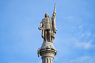 San Juan, Puerto Rico: Close-up of the Christopher Columbus marble statue at Plaza Colón, San Juan, Puerto Rico