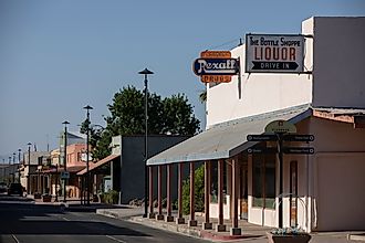 Florence, Arizona, USA - May 31, 2022: Downtown businesses stand on historic Main street. Editorial Photo Credit: Matt Gush 