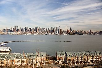 Town Houses with the Hudson River and midtown Manhattan in the background. 