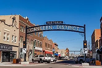 Sign at the entrance to the historic Canteen District in downtown North Platte, Nebraska. Image credit: Heidi Besen / Shutterstock.com.