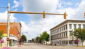 The business district on Broadway Street in Logansport, Indiana.