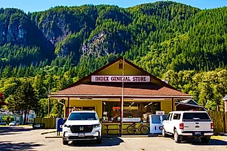 Front view of the Index General Store in the town of Index, Washington. Editorial credit: Danita Delimont / Shutterstock.com