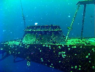 Top of the conning tower of the USS Oriskany at about 80fsw.