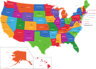 Map showing the US capital cities.