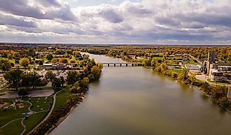 This aerial photo showcases downtown Saginaw, Michigan.