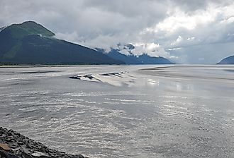 Scenic view of Turnagain Arm, from the bore tide viewing spots in Anchorage area, Alaska.