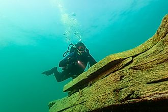 SCUBA diver exploring Lake Superior. 