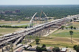 A view of Interstate 30 from the GeO-Deck of Reunion Tower in Dallas, Texas (United States).