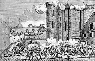 The storming of the Bastille, 1789, part of the French Revolution. 