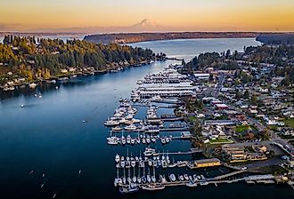 Orange sunset over Gig Harbor, Washington.