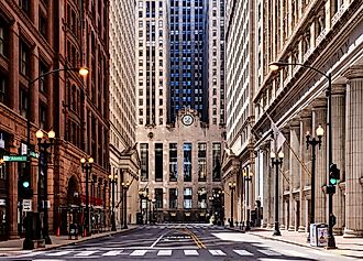 Corner of LaSalle & W. Adams St where the Home Insurance Building once stood, Chicago, Illinois. 