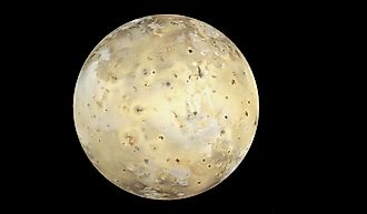 Approximately natural color image of Io from the Galileo spacecraft, taken in 1999. By NASA - https://photojournal.jpl.nasa.gov/catalog/PIA02308, Public Domain. https://commons.wikimedia.org/wiki/File:Io_highest_resolution_natural_color.png?uselang=en#Lic