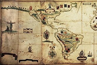 Antique world map of Spanish and Portuguese maritime and colonial empire. Created by Antonio Sanches, published in Portugal, 1623