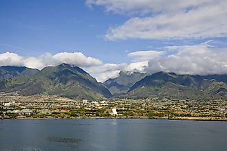 Horizontal image of Kahului Bay on Maui, from an incoming cruise ship. 