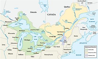 Map of the great lakes river drainage regions.