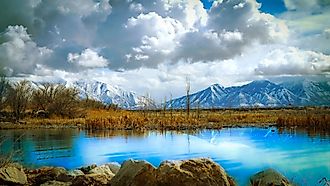 Stunning Mountain view over Utah Lake at Utah Lake State Park, Provo, Utah. 