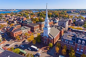 Aerial view of Market Square in Portsmouth, New Hampshire.