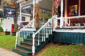 A small business decorates for the fall in Wilmington, Vermont