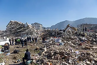 Living spaces, buildings, houses, and historical sites destroyed during the 2023 Turkey-Syria Earthquake. Hatay, Turkey.