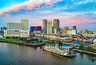 New Orleans, Louisiana, downtown skyline, along the river.