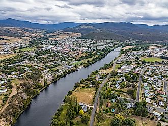River Derwent flowing through New Norfolk, Tasmania.