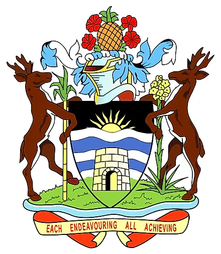 National Coat of Arms of Antigua and Barbuda is a pineapple representing the famous Antigua Black Pineapple. 