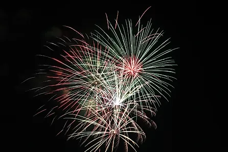 Vibrant fireworks fill the night sky during the 2019 Fourth of July show in Seward, Nebraska. Via Shutterstock / Alex Erwin.