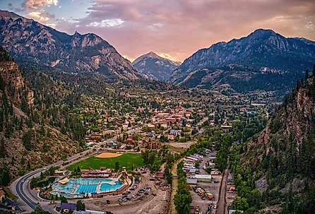An aerial view of Ouray, Colorado.