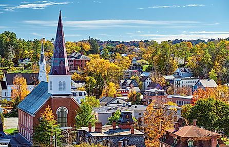 Skyline of Montpelier, Vermont in autumn.
