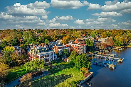 Summer view of colonial Chestertown on the Chesapeake Bay in Maryland.