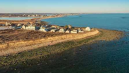An aerial view of South Shore Beach in Little Compton, Rhode Island.