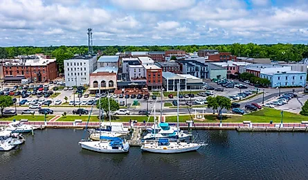Aerial view of boats at the marina on the river near Washington, North Carolina. Editorial credit: Kyle J Little / Shutterstock.com