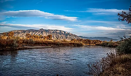 View of Sandia mountains from Corrales, New Mexico