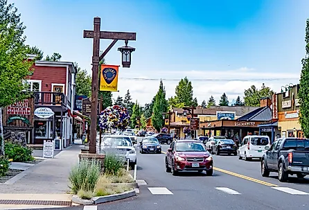 Looking down the main street in downtown, Sisters, Oregon in summer. Image credit Bob Pool via Shutterstock