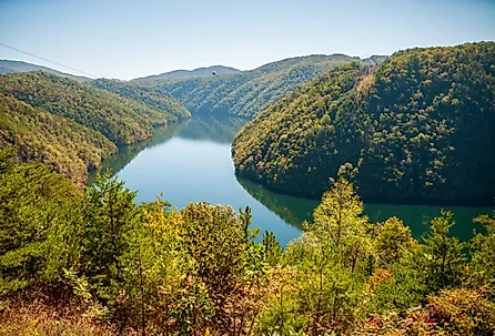 Calderwood Lake, bordering the Great Smoky Mountains National Park and Cherokee National Forest, in Tennessee.