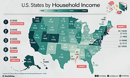 infographic showing median household income for each US state