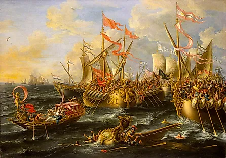 The Battle of Actium (1672) by Laureys a Castro.