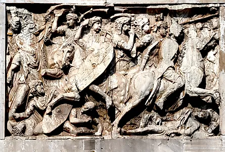 Fight scene on a relief of the Arch of Constantine, Rome, Italy.
