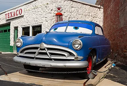 Cars character at Gearhead Curios tourist attraction on historical Route 66 in Galena, Kansas. Image credit Eddie J. Rodriquez via Shutterstock