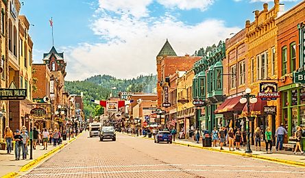 Deadwood, South Dakota, with boutique stores and restaurants. Image credit: Kirk Fisher / Shutterstock.com. 