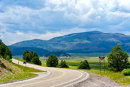 Jemez Mountain Trail Scenic Byway near Valles Caldera, New Mexico.
