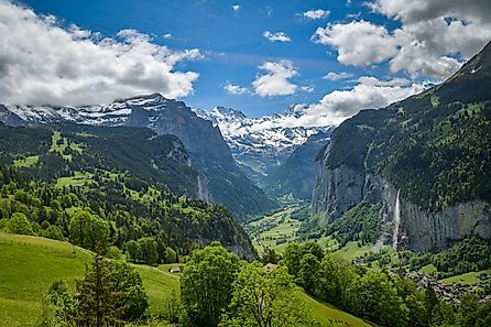 Beautiful view on Lauterbrunnen valley in Swiss Alps