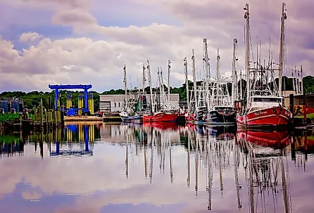 Shrimp boats in Bayou La Batre, Alabama. Image credit Carmen K. Sisson via Shutterstock