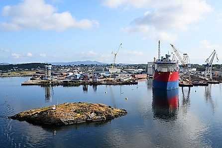 Panoramic view of industrial zone of harbour in Stavanger, Norway.